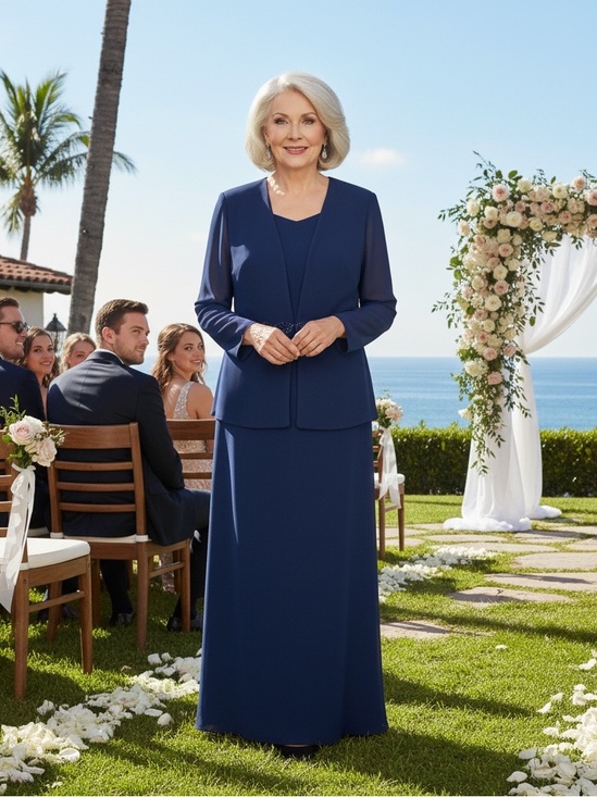 Ursula of Switzerland Dresses & Skirts - VNTG Ursula of Switzerland Blue Chiffon Dress & Jacket Set Mother of the Bride
